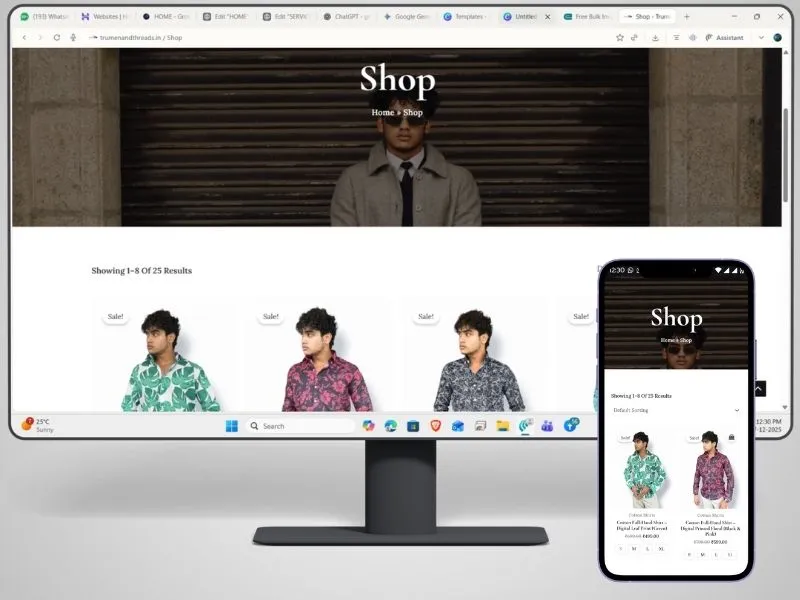 portfolio of TRUMEN & THREADS e commerce website for clothing brand